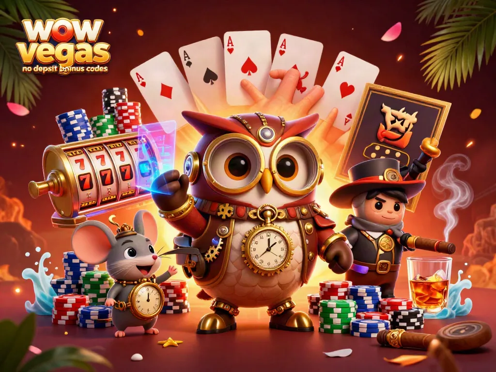 Experience the thrill with wow vegas no deposit bonus codes as the charming owl and companion explore vibrant casino reels.