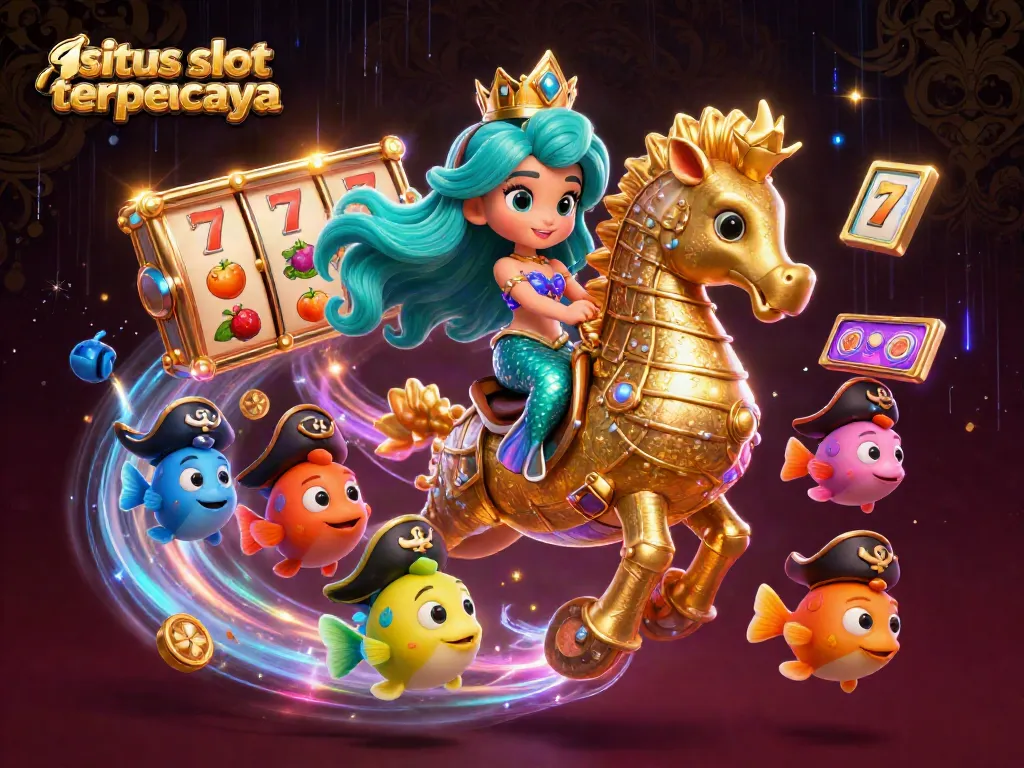 Experience thrilling gameplay with situs slot gacor terpercaya in a vibrant 3D illustration of a mermaid princess and her seahorse.
