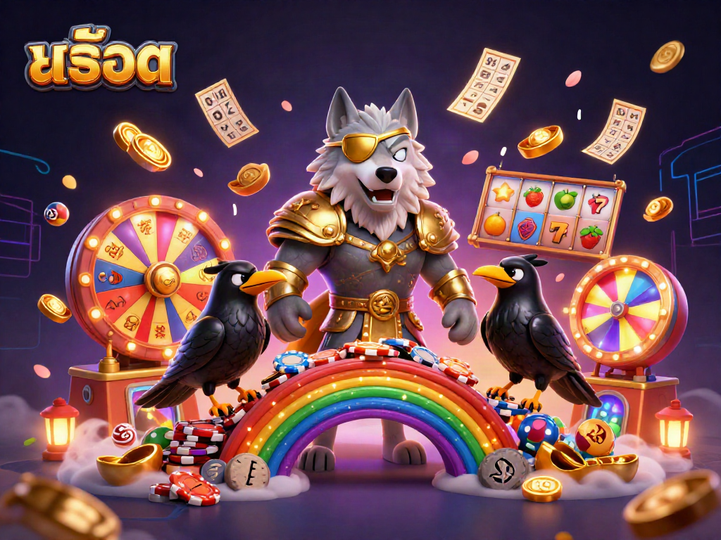 Experience exciting สล็อต action with Odin and his ravens amidst vibrant casino elements.