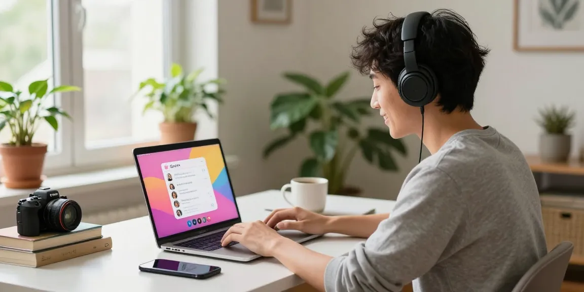 Engaging random chat on Pink Chat showcasing a person in a cozy workspace.