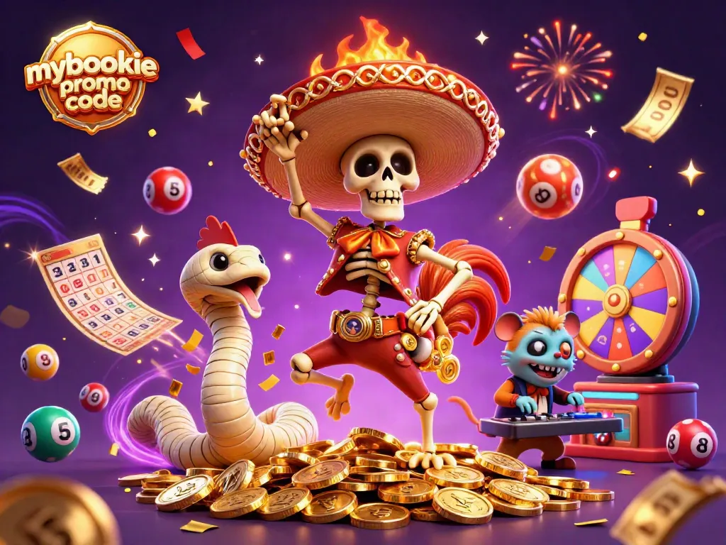 Activate your winnings with the mybookie promo code in a festive casino celebration scene.